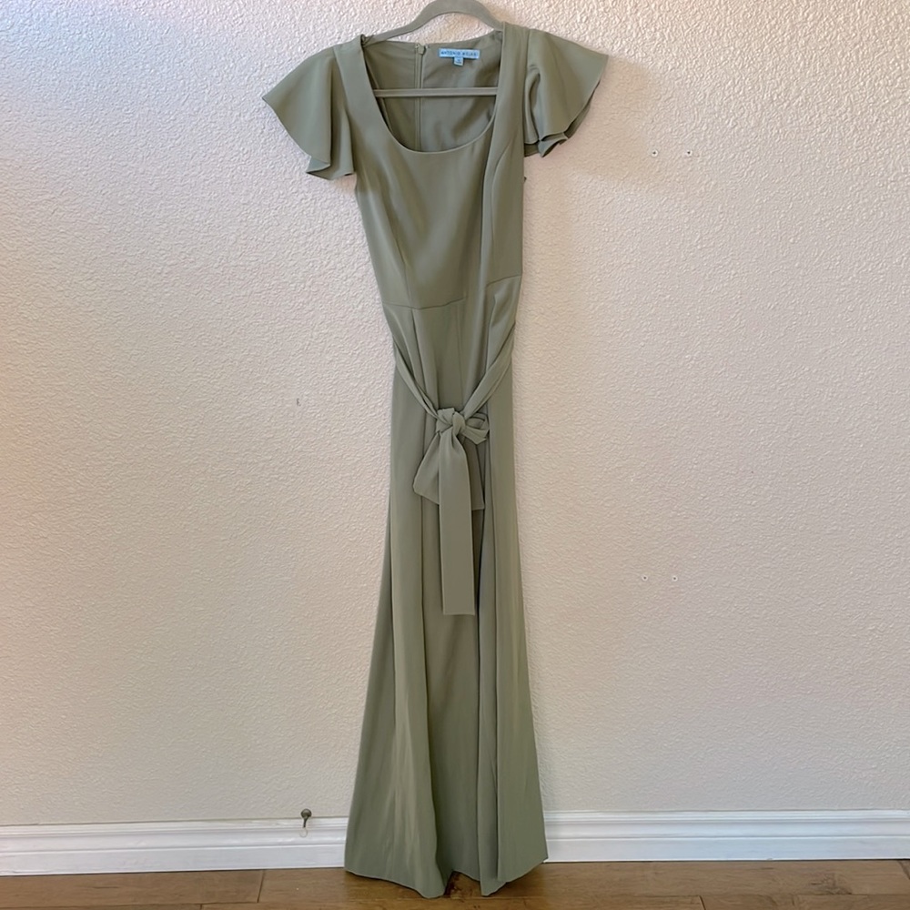 Olive green jumpsuit with belt